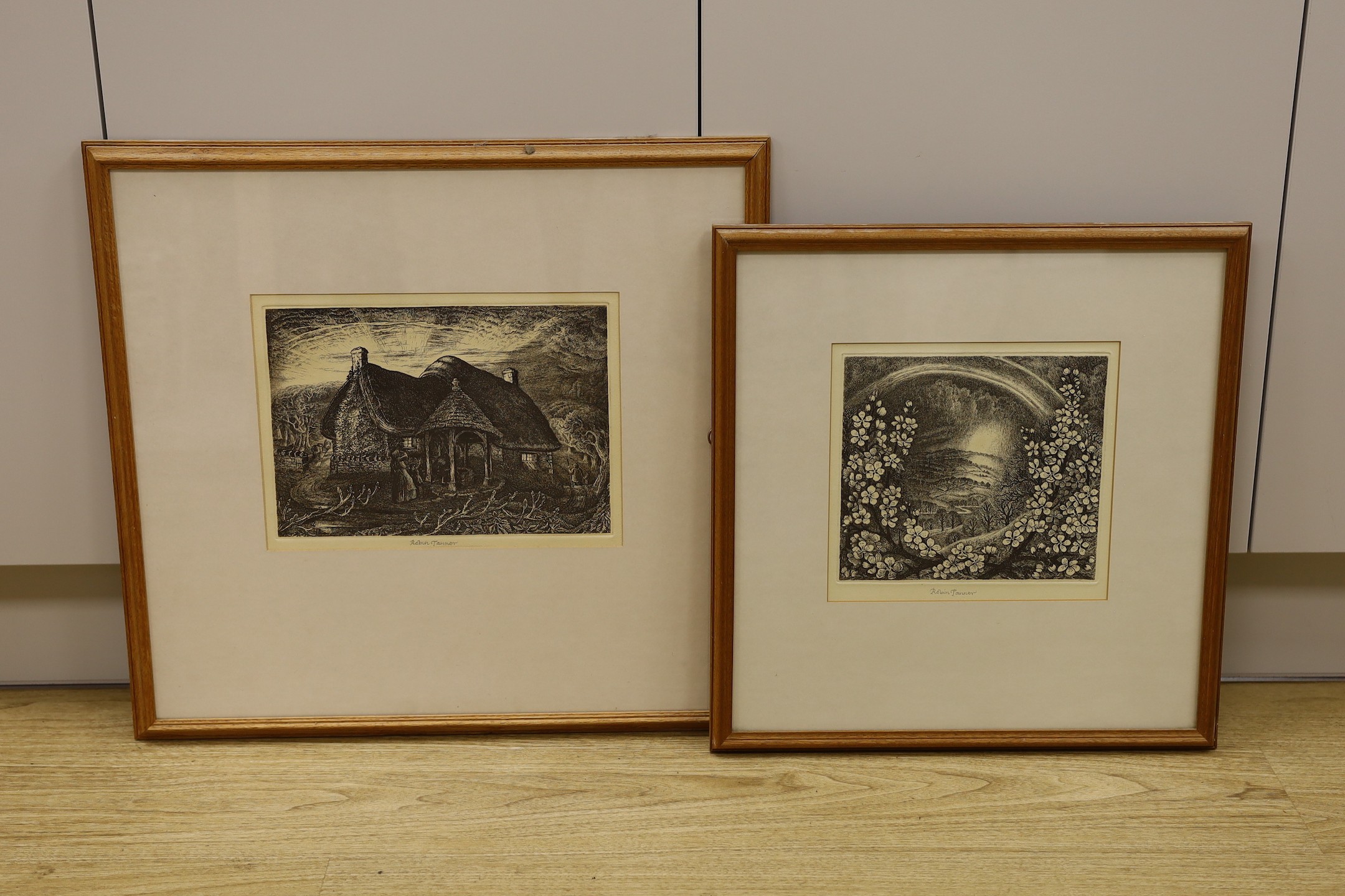 Robin Tanner (1904-1988), two etchings, woodland scene and cottage, 23 x 25cm, both signed in pencil